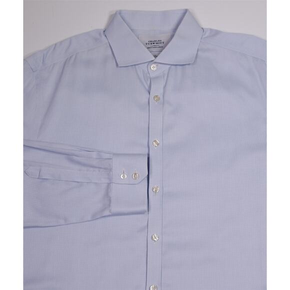 Charles Tyrwhitt Extra Slim Fit Non-Iron Light Blue Check Dress Shirt (44) 17.5 - Picture 1 of 7